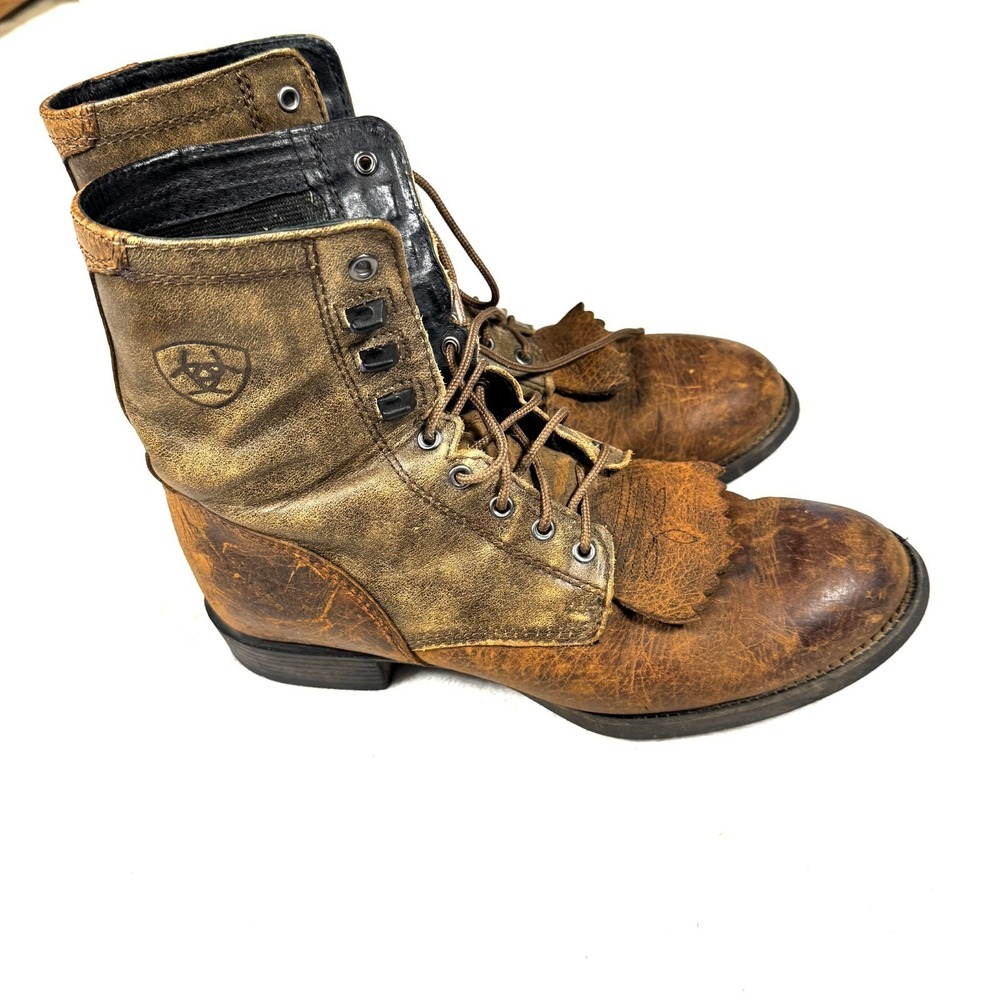 Ariat Heritage Lacer Western Boots Men's US 9D Brown Distressed Leather Workwear - Picture 6 of 10